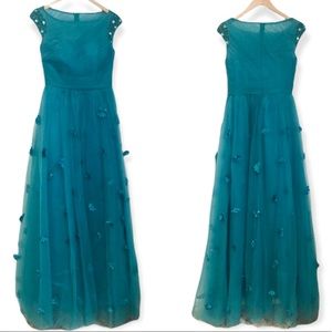 NEW BRIDESS Green Jewel Tulle Floral A-Line Dress Gown US 8 Formal Prom